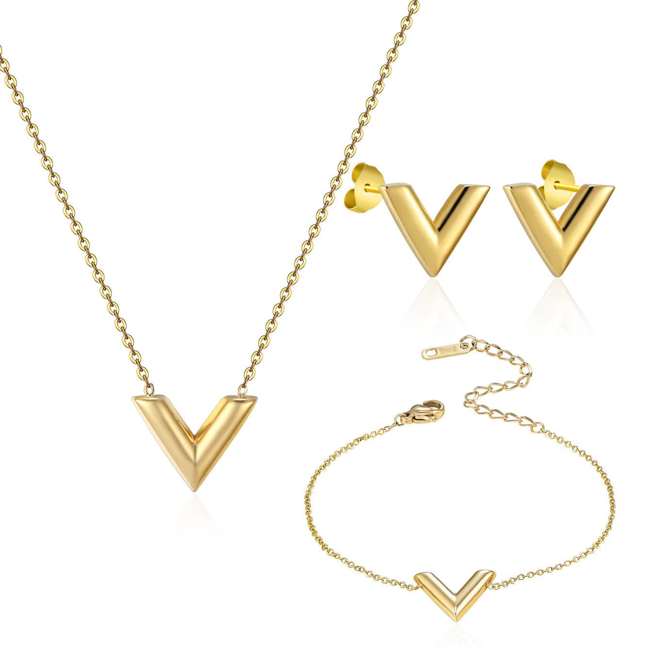 Fashion simple gold ins niche light luxury V letter big brand necklace female summer clavicle chain net celebrity does not fade