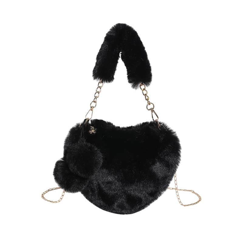 Peach Heart Handbag, Cute Plush Ball Shoulder Bag, Personalized And Niche Women's Solid Color Temperament, Heart Shaped Plush Diagonal Straddle Bag