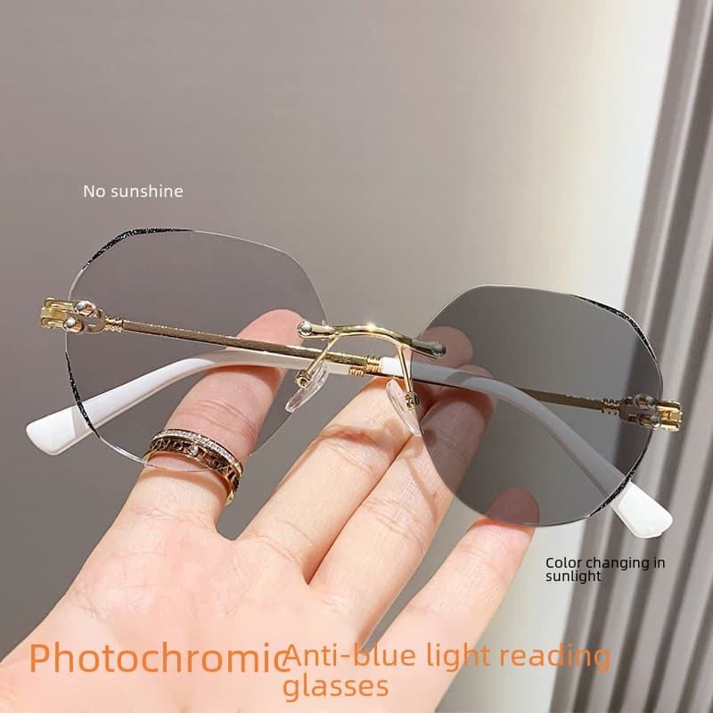 Unisex Photochromic Presbyopic Glasses Frameless Fashion Trimming Women's Presbyopic Glasses Day And Night Dual-use Presbyopic Glasses For The Elderly