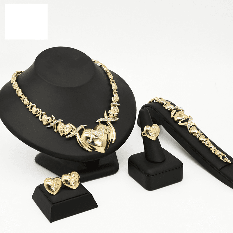 Gold heart jewelry set bridal jewelry necklace ring earrings bracelet wholesale