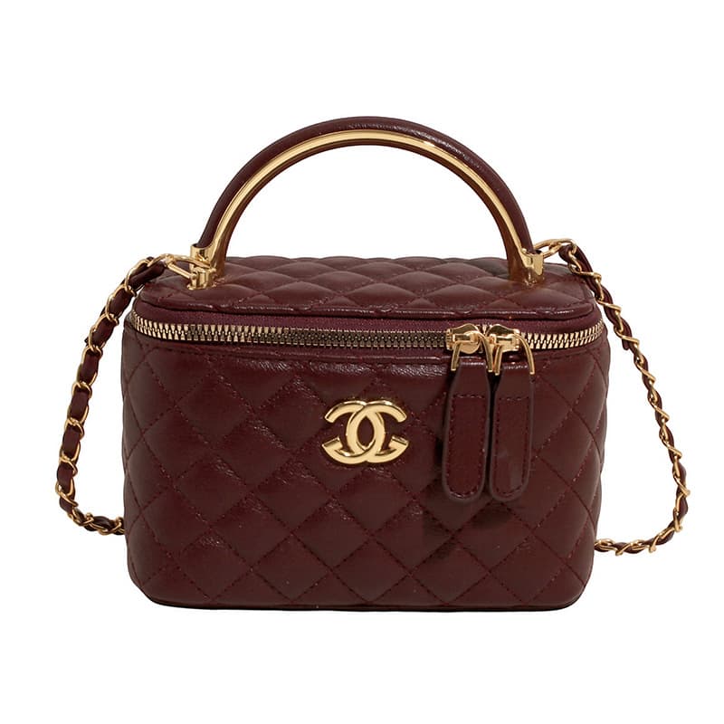 Sac à main matelassé à motif losanges pour femme, mini trousse de toilette zippée avec poignée en métal et bandoulière chaîne amovible, élé