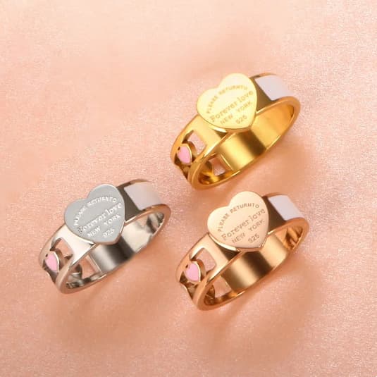 stainless steel rings niche cold style hollow heart shaped asymmetrical niche all match ins style love ring