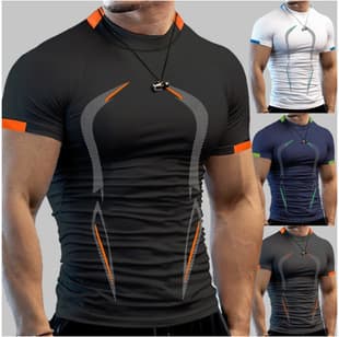 Men's T Shirt Fitness Training Breathable Short Sleeved European Size Quick Drying Clothing Sports Fashion T Shirt Factory Delivery