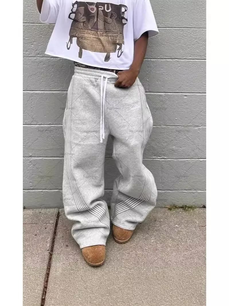 Men' Pant Retro Side Striped Trouer Caual Y2K Summer High Street Drawtring Looe Straight For Men And Women