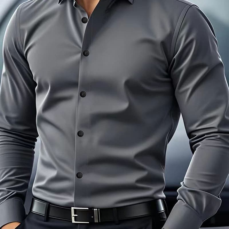 Men's Clothing Business Casual Men's Long Sleeves New Style Solid Color Simple