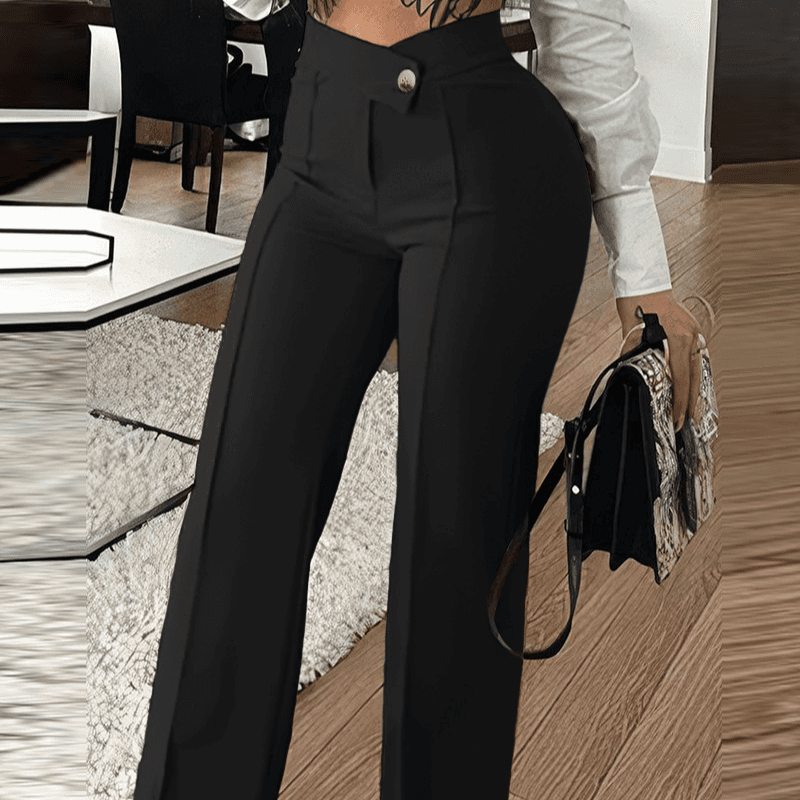 Women's slim green casual commuting wide-leg trousers