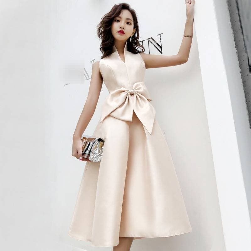 Champagne Color Evening Dress For Women 2025 Summer New Style Banquet Atmospheric Mid Length Celebrity Party Dress Dress