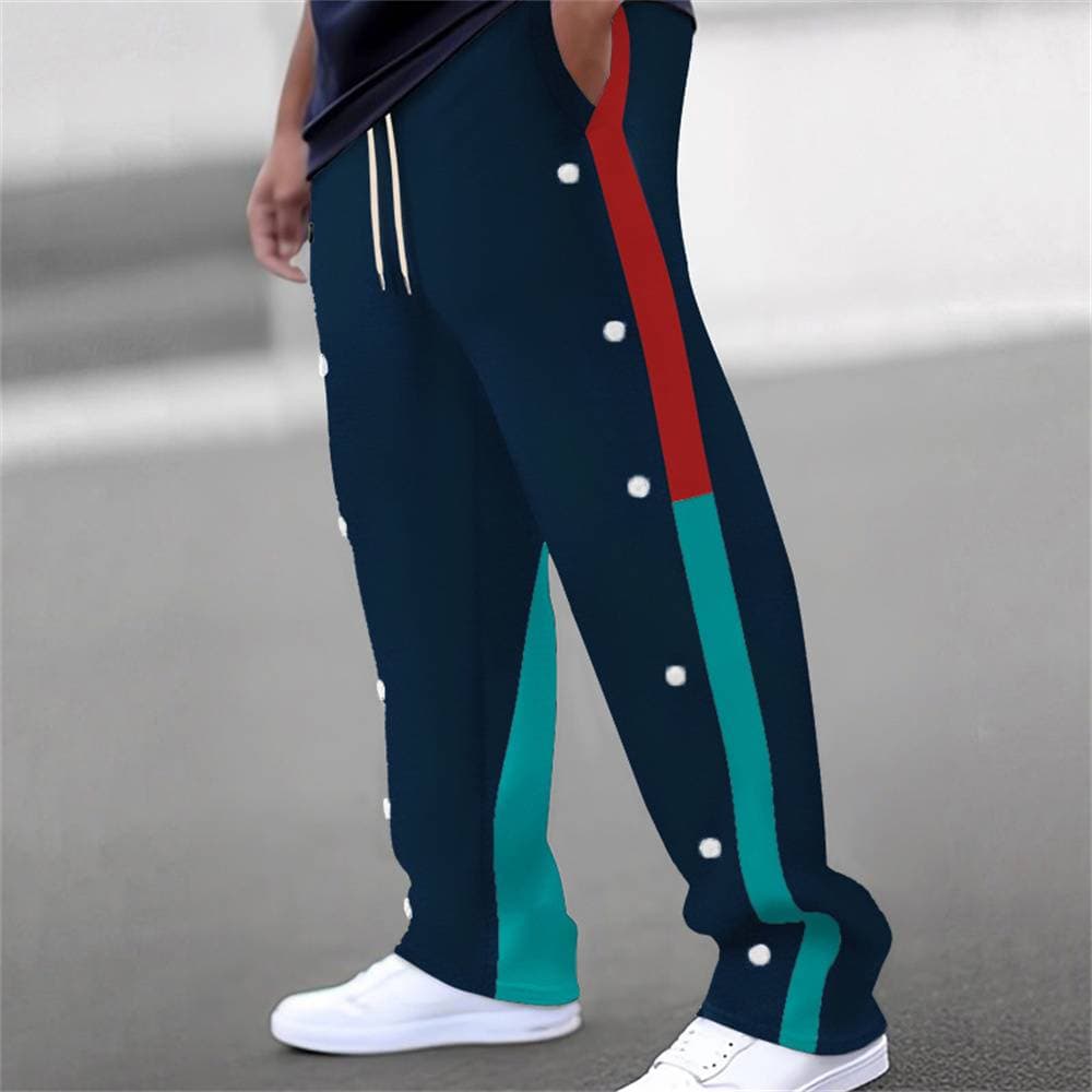 2025 Fashion High Street Hip-Hop Sweatshirts Youth Men's Mid Waist Duckbill Striped Straight Type Casual Sport Long Pants