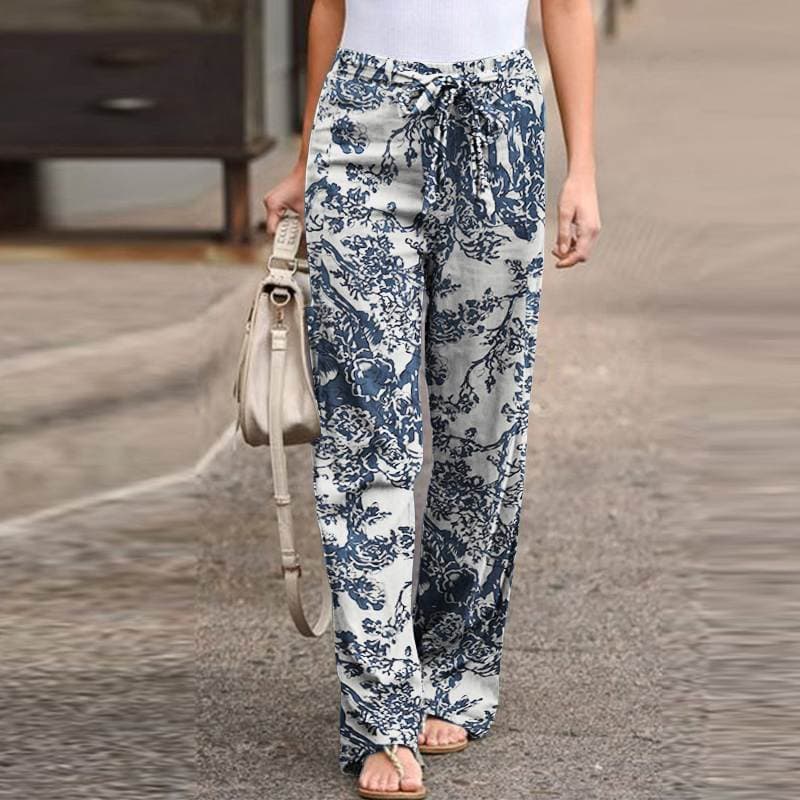 New casual simple comfortable elastic waist cotton and linen women's trousers in stock