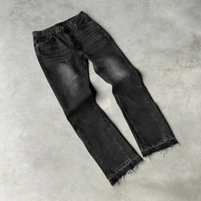 Jeans rétro délavés et effilochés pour hommes et femmes, style hip-hop décontracté, coupe ample évasée.