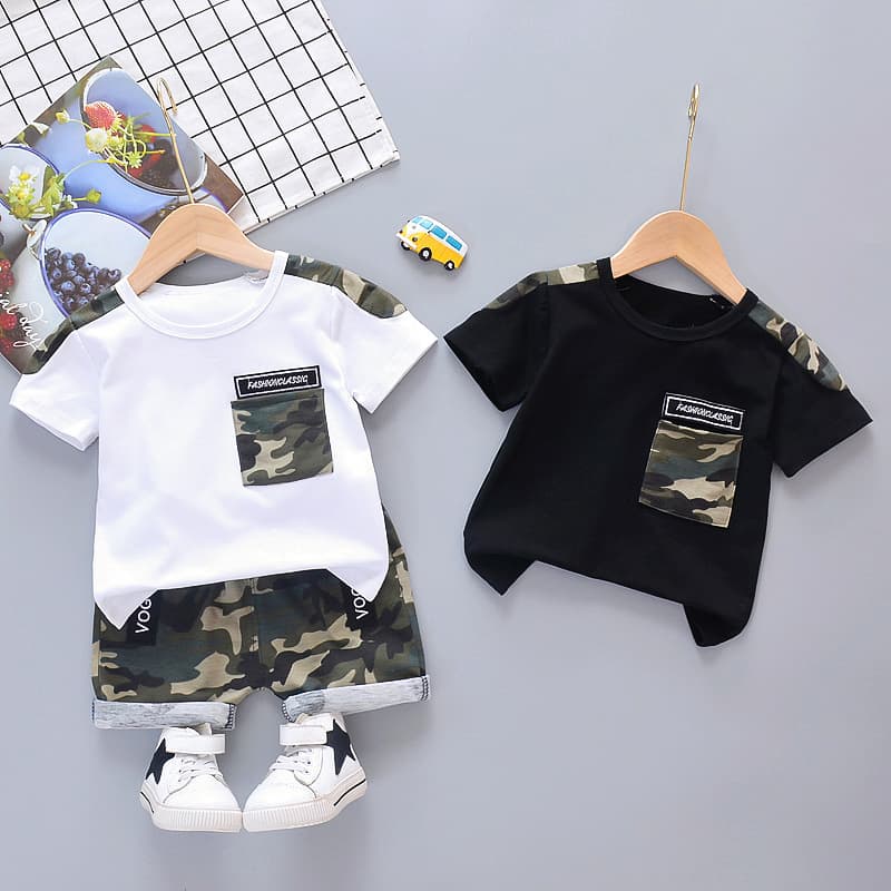 Mother&Kids Boy baby clothes camouflage T-shirt Summer children handsome casual crew-neck short-sleeved suit