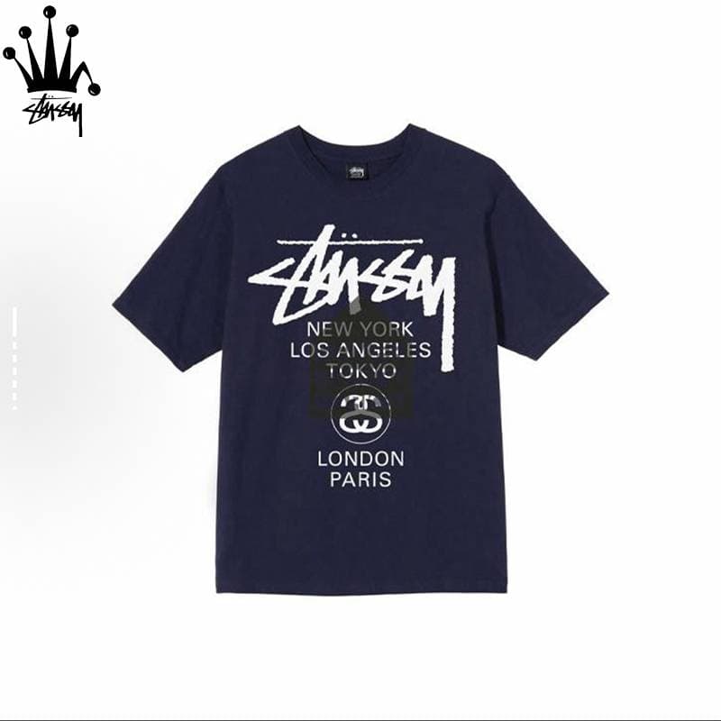 Stussy World Tour Stacked Cylinder Short Sleeve T-shirt Made Of Pure Cotton Fabric, Unisex
