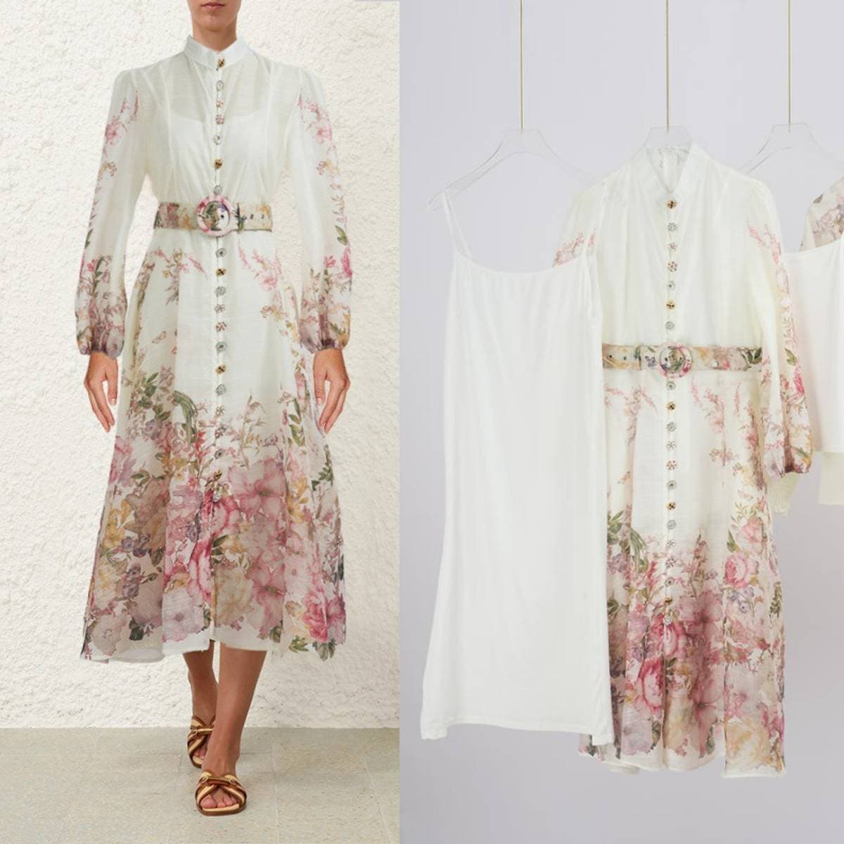 Lantern Sleeve Printed Shirt Dress - High Waist Long Skirt With Niche Autumn/Winter Design