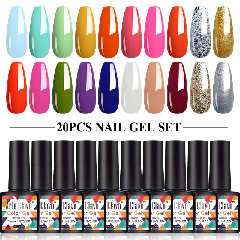 Arte Clavo Gel Nail Polish Set 20PCS Hybrid Varnishes UV LED Lamp Gel Kits Base Top Coat For Nails Art Manicure Gel Polish Set