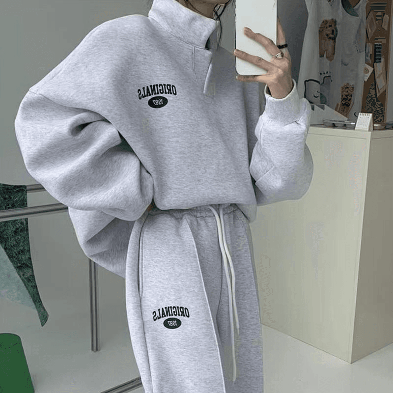 Women's Clothing Sweatshirt And Sweatpants Suit Autumn And Winter New Style Plus Velvet Street Fashion Casual Running Sportswear Two Piece Suit