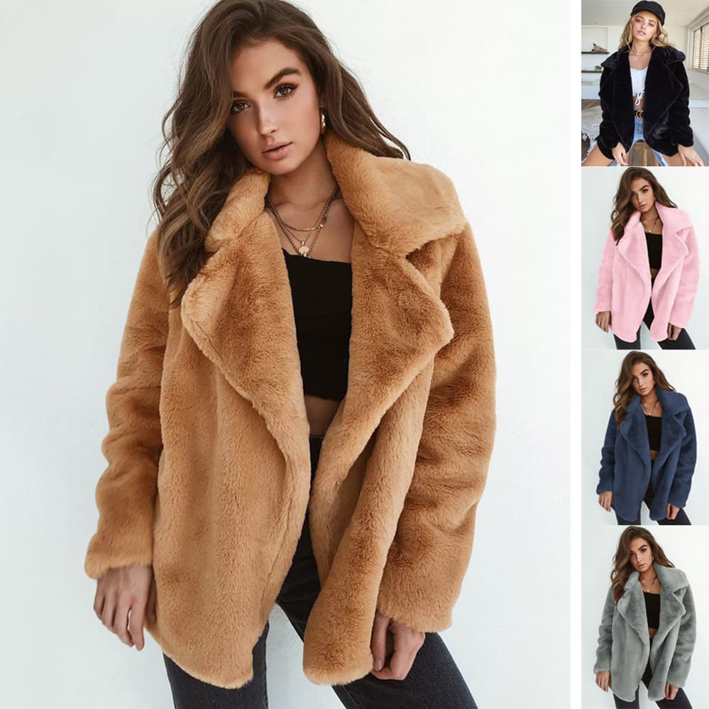 Women's Clothing Fashionable Autumn And Winter Style Plush Lapel Women's Woolen Coats