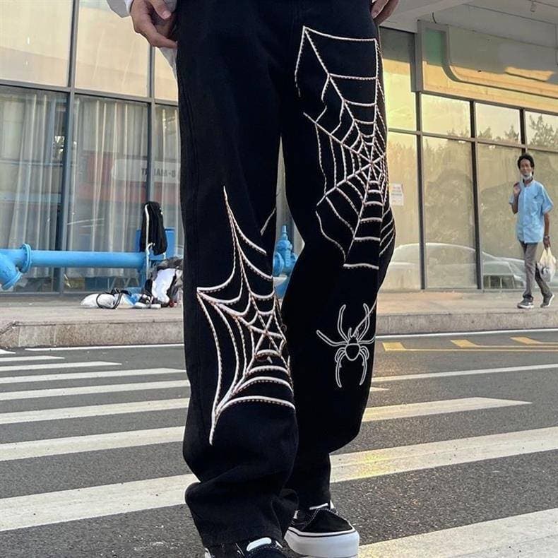 Men's Clothing High Street Pants Ins Trendy Men's Black Winter New Print Design Niche Loose Wide Leg Jeans