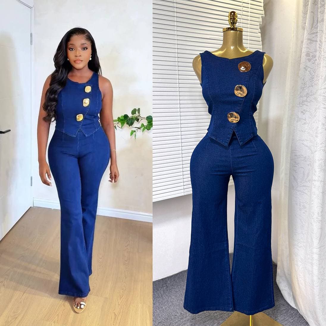 Women's Clothing Internet Celebrity Street Blasting Washed Blue Denim Two Piece Suit Pants Spring And Autumn New Women's Clothing