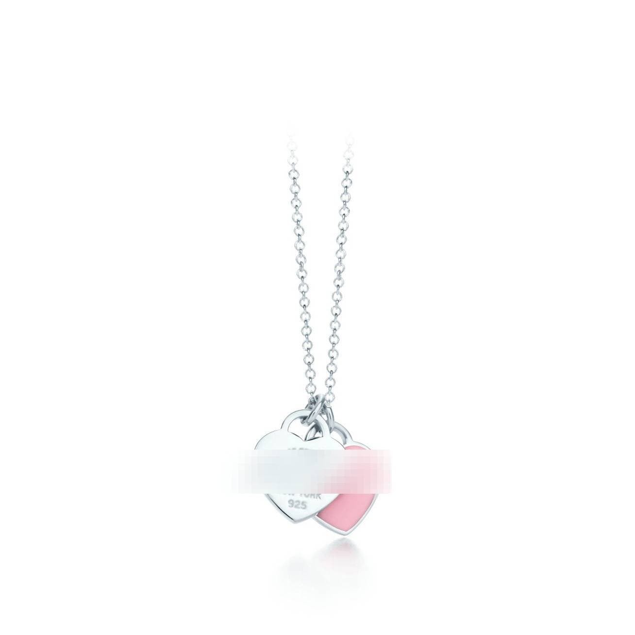 T Brand Classic Double Heart Pendant For Women Red Green Pink Enamel Necklace 2026 New Model Light Simple