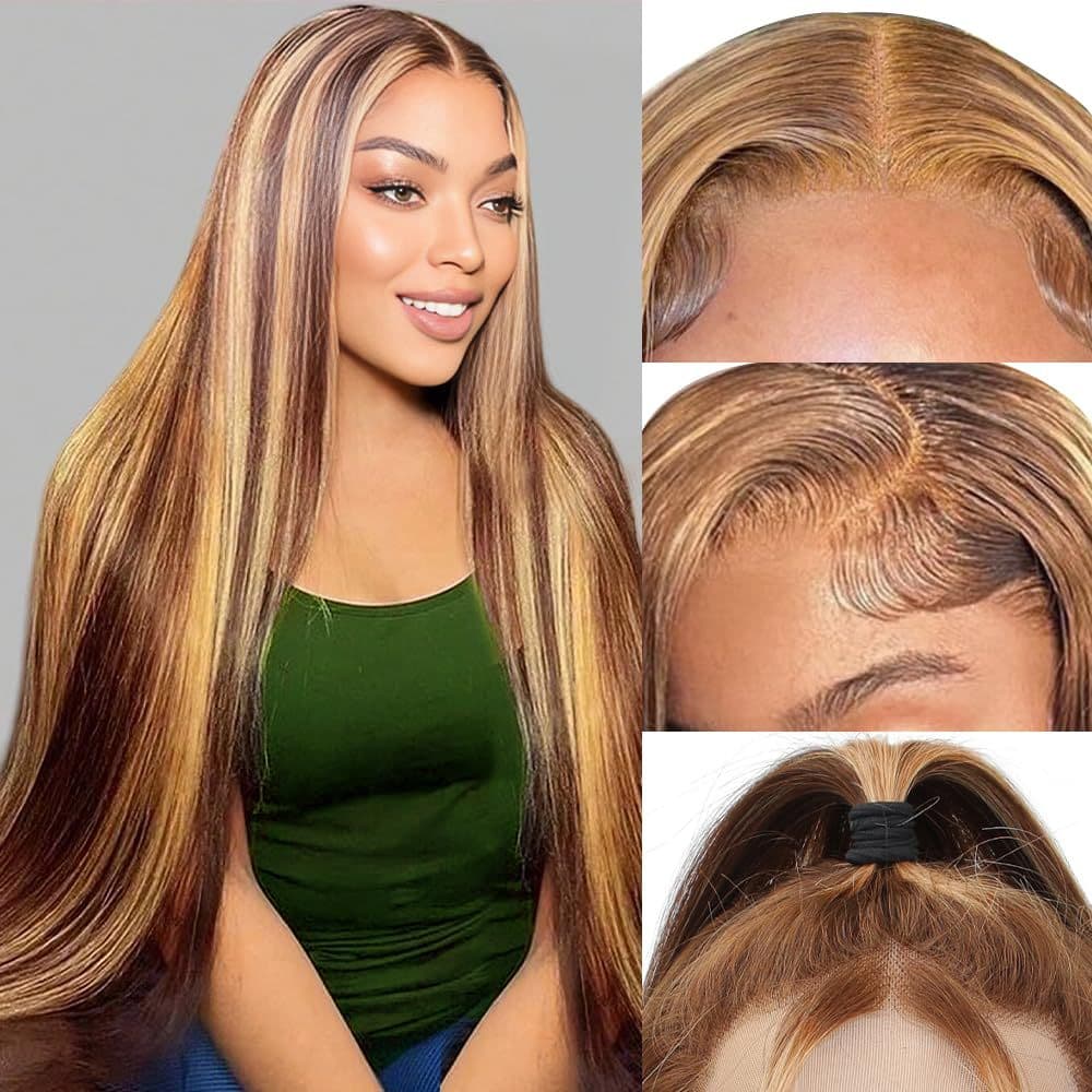 Synthetic Hair Wig 13*4 Hand Woven Front Lace Synthetic Fiber Headpiece Women's Piano Color Long Straight Hair