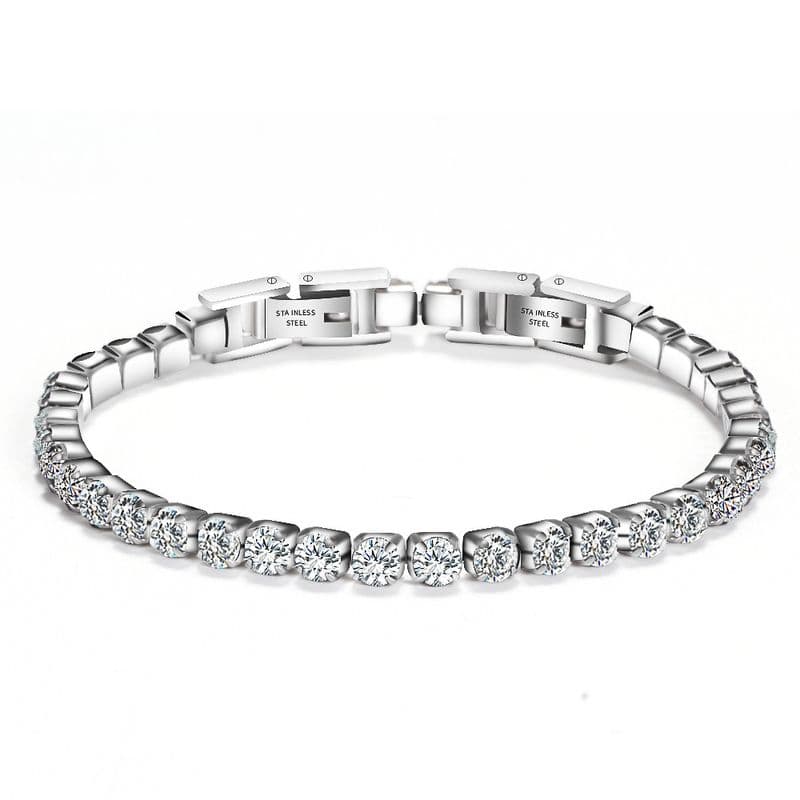 2PCS Adjustable And Detachable Titanium Double Button Zircon Bracelet, Women's Stainless Steel Simple Tennis Chain,