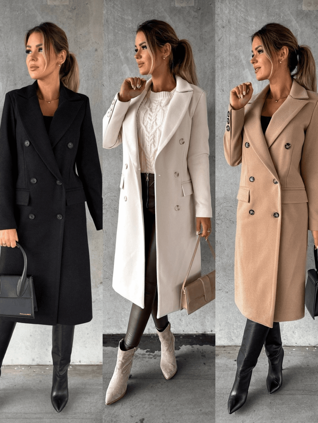 Autumn And Winter Fashionable Simple Long-sleeved Double-breasted Woolen Coat For Women