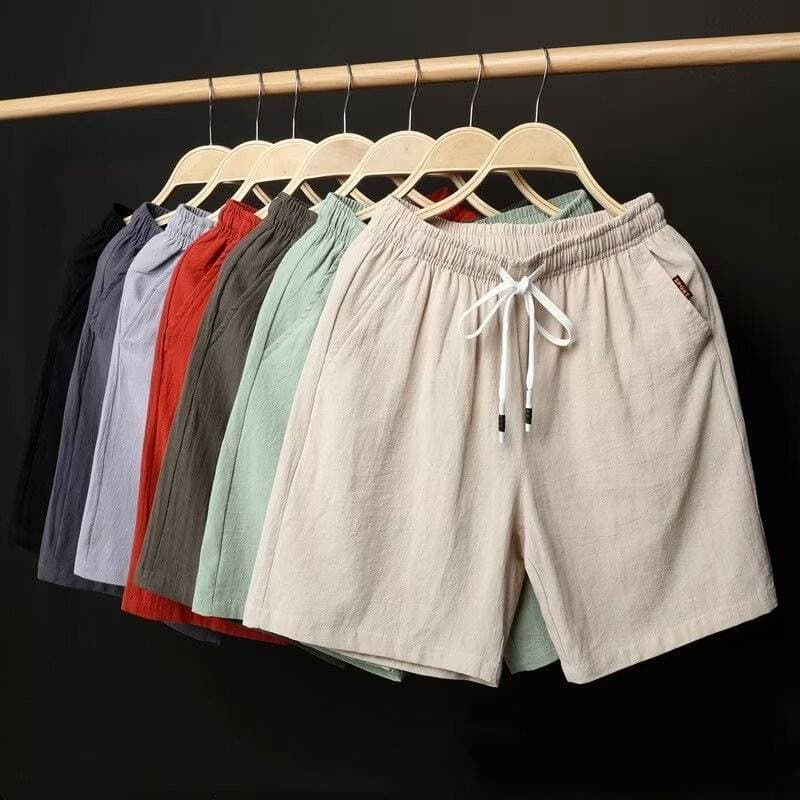 [Breezeline] Men's Linen Shorts - Elastic Waist Beach Pants | Breathable Loose Fit
