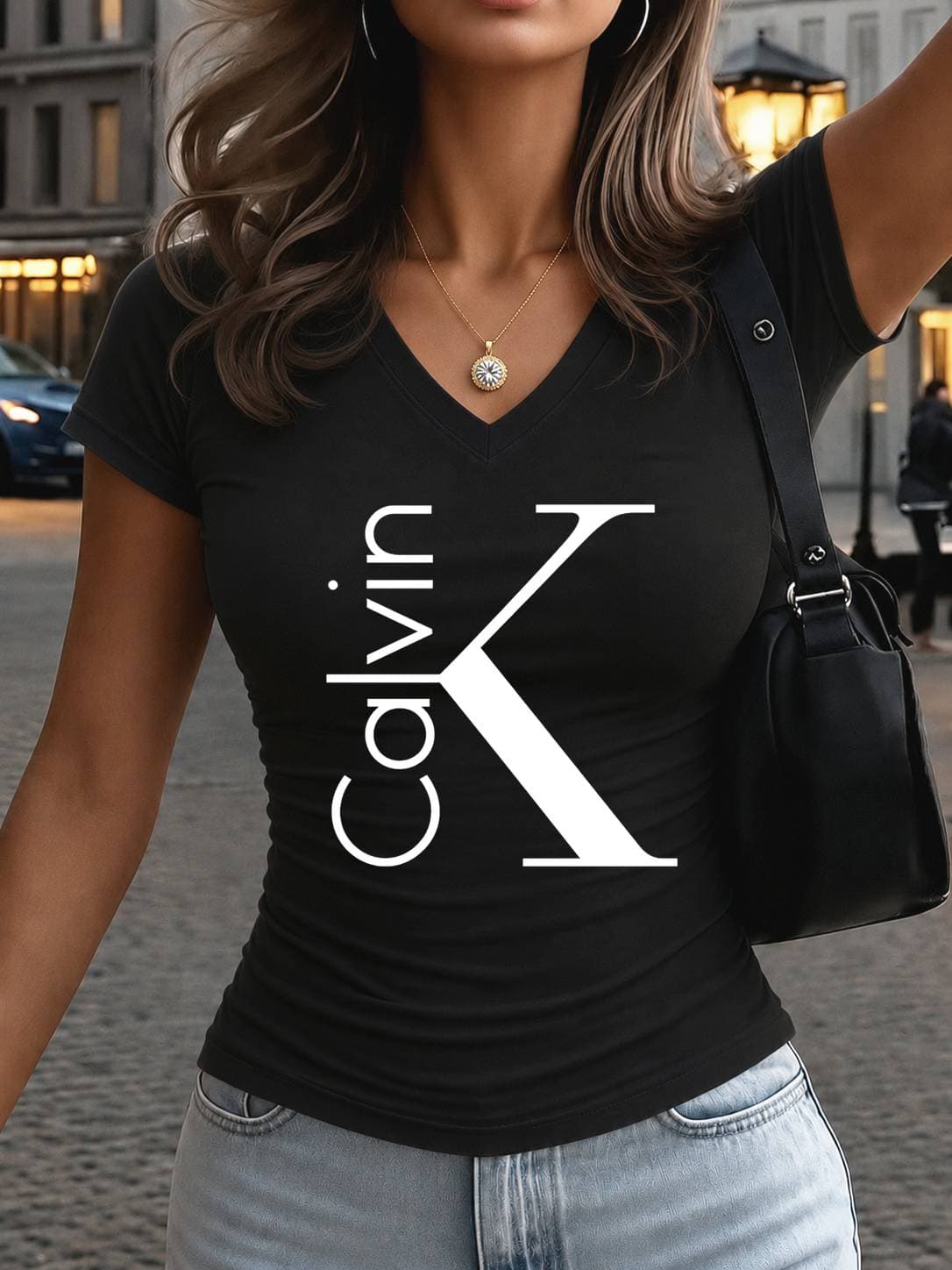 T-shirt imprimé décontracté pour femme, taille froncée, haut tendance