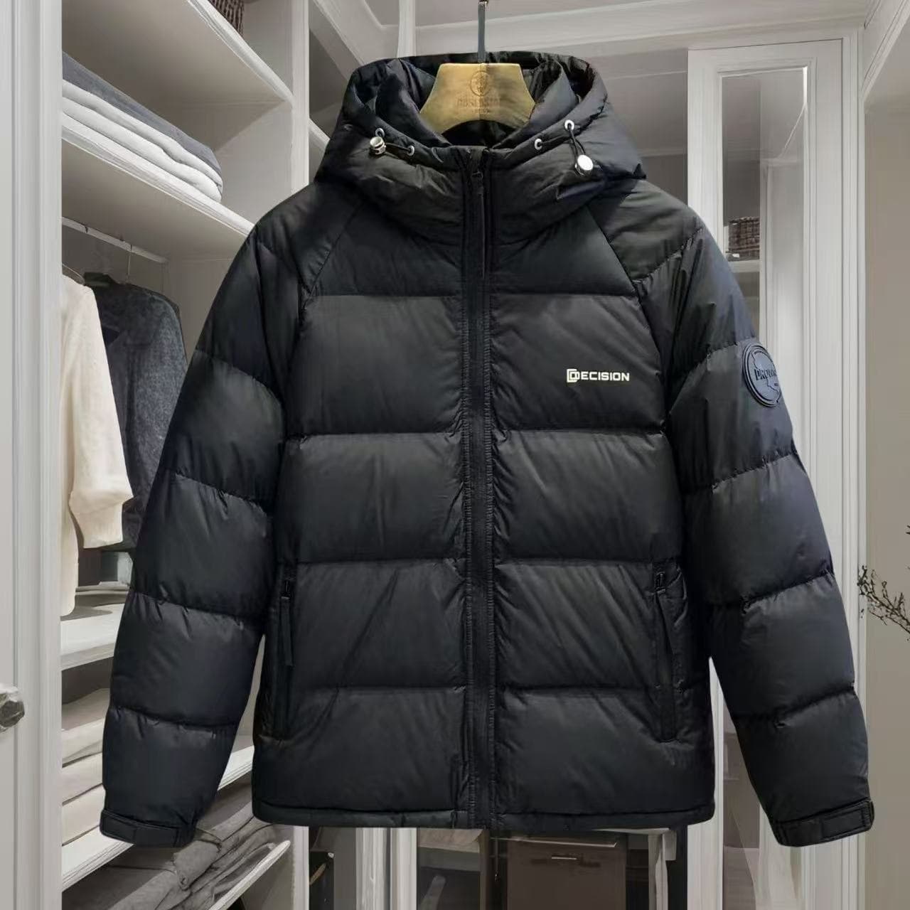 ​Men's Winter Hooded Cotton Jacket - Thickened Warm Coat For Cold Weather, Casual Loose Fit, Solid Black​