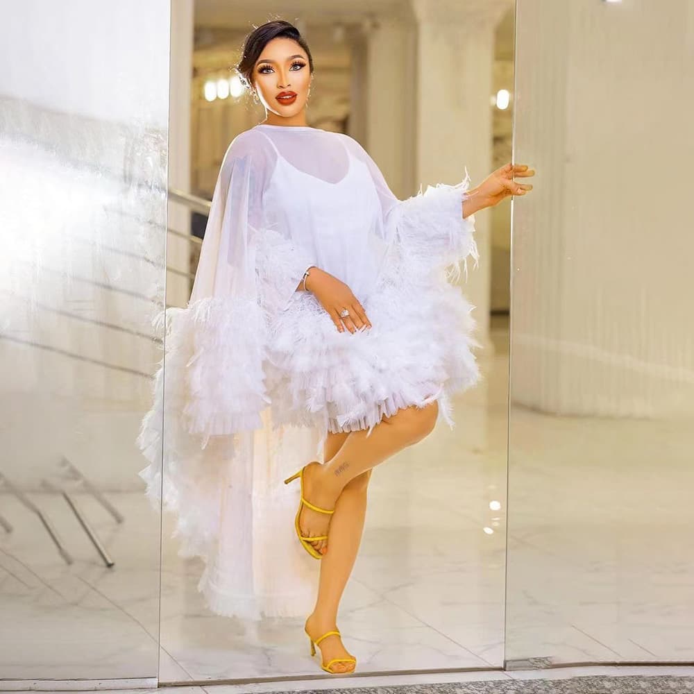 white dress mesh splicing feathers with suspenders inner skirt sexy gauze skirt swan skirt