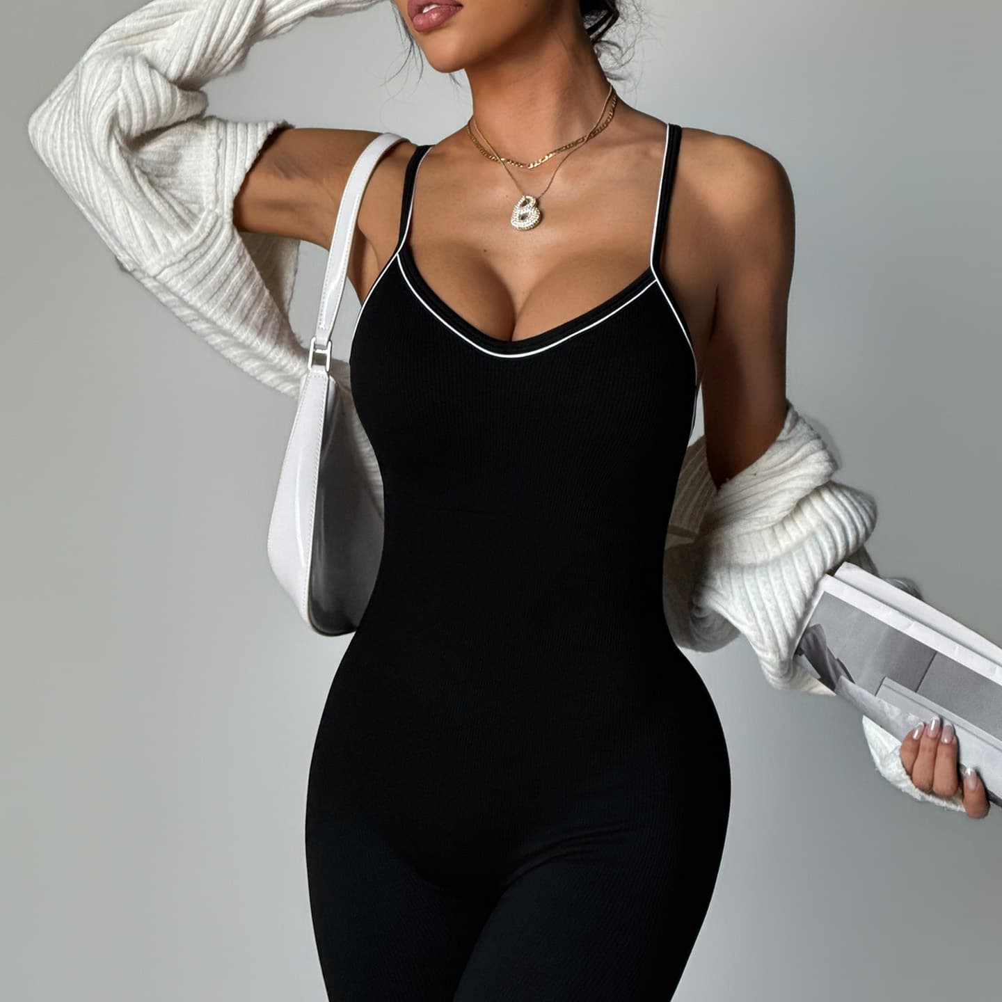 Foreign Trade High-End Light Luxury Yoga Jumpsuit Hot-Selling Ins Versatile European And American Style Cross Back