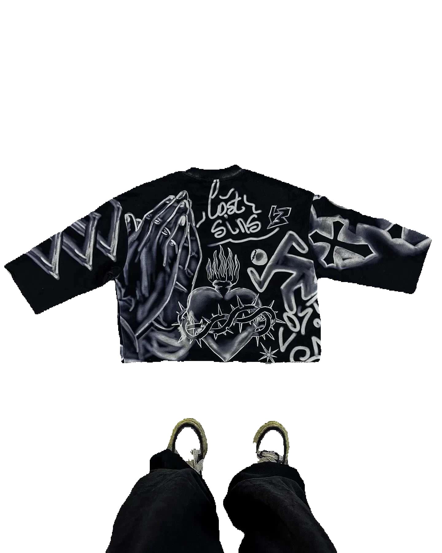 Gothic Hip Hop Graphic Full Print T-Shirts For Men Y2k Retro Tie Dye Cross Cropped Top Oversized Loose Three Quarter
