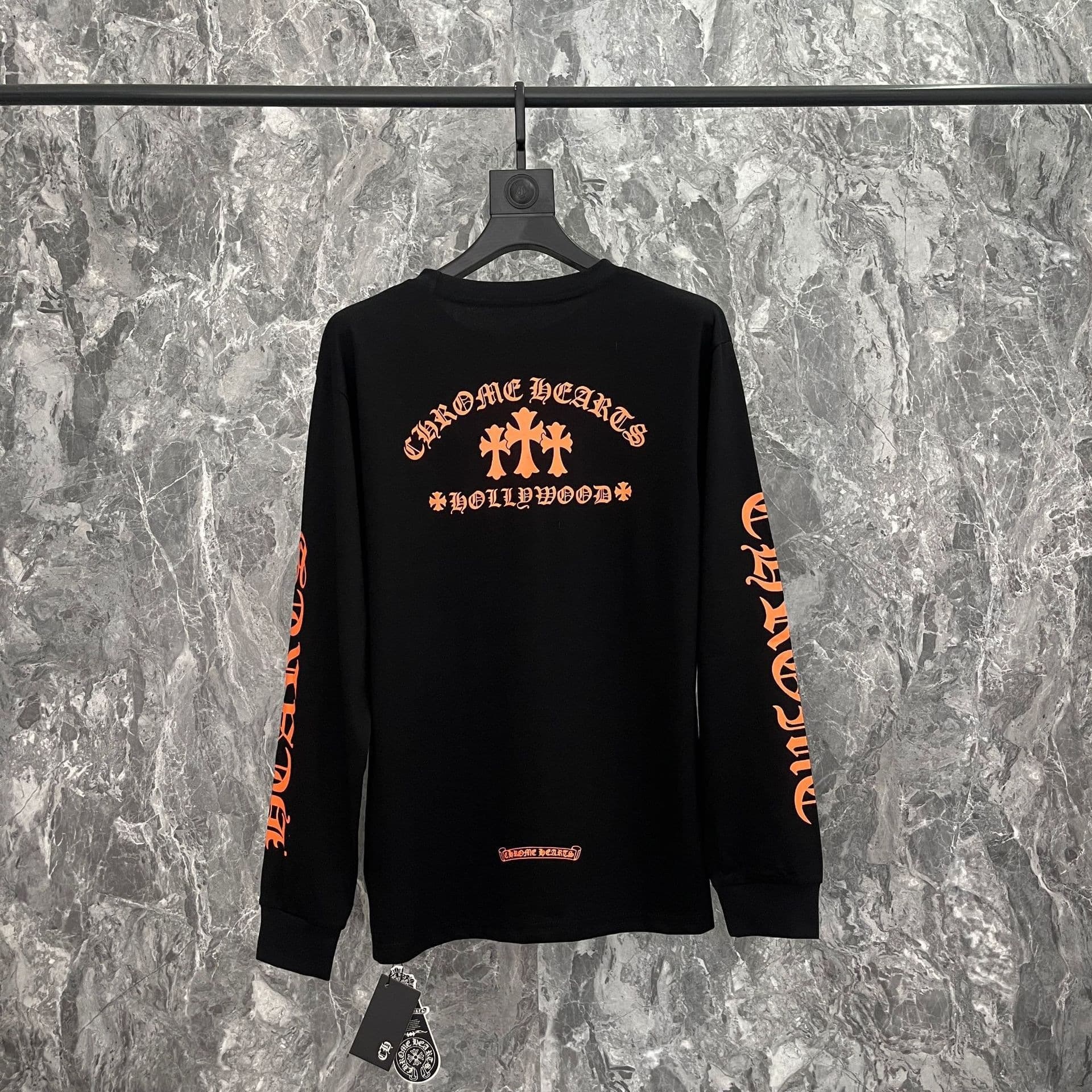 T-shirt à manches longues Chrome Hearts style fer à cheval – Coton premium, imprimé croix gothique, t-shirt streetwear graphique unisexe multico