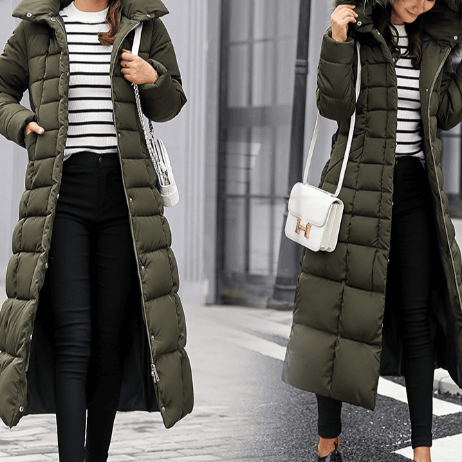 Women's Clothing Winter new style lace up long cotton coat for women version over the knee thickened warm hooded solid color large fur collar down