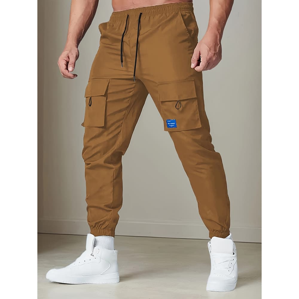 Men's Cargo Jogger Pants - Stylish Casual Workwear Trousers With Elastic Cuffs, Comfortable Polyester Fabric, Black/Dark Grey/Brown (S-XXL)
