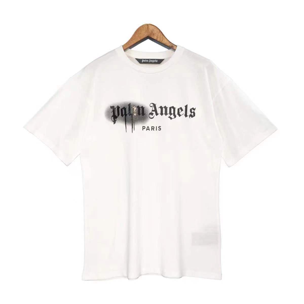 T-shirts en coton à manches courtes pour hommes et femmes, amples et décontractés, avec lettres graffiti dissolvantes, palmiers, anges