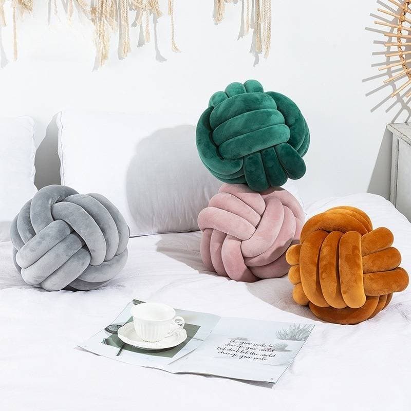 Wool Ball Pillow Three Strand Rope Knotted Ball Pillow Hand Woven Velvet Pillow Cushion Knot Bay Window Cushion
