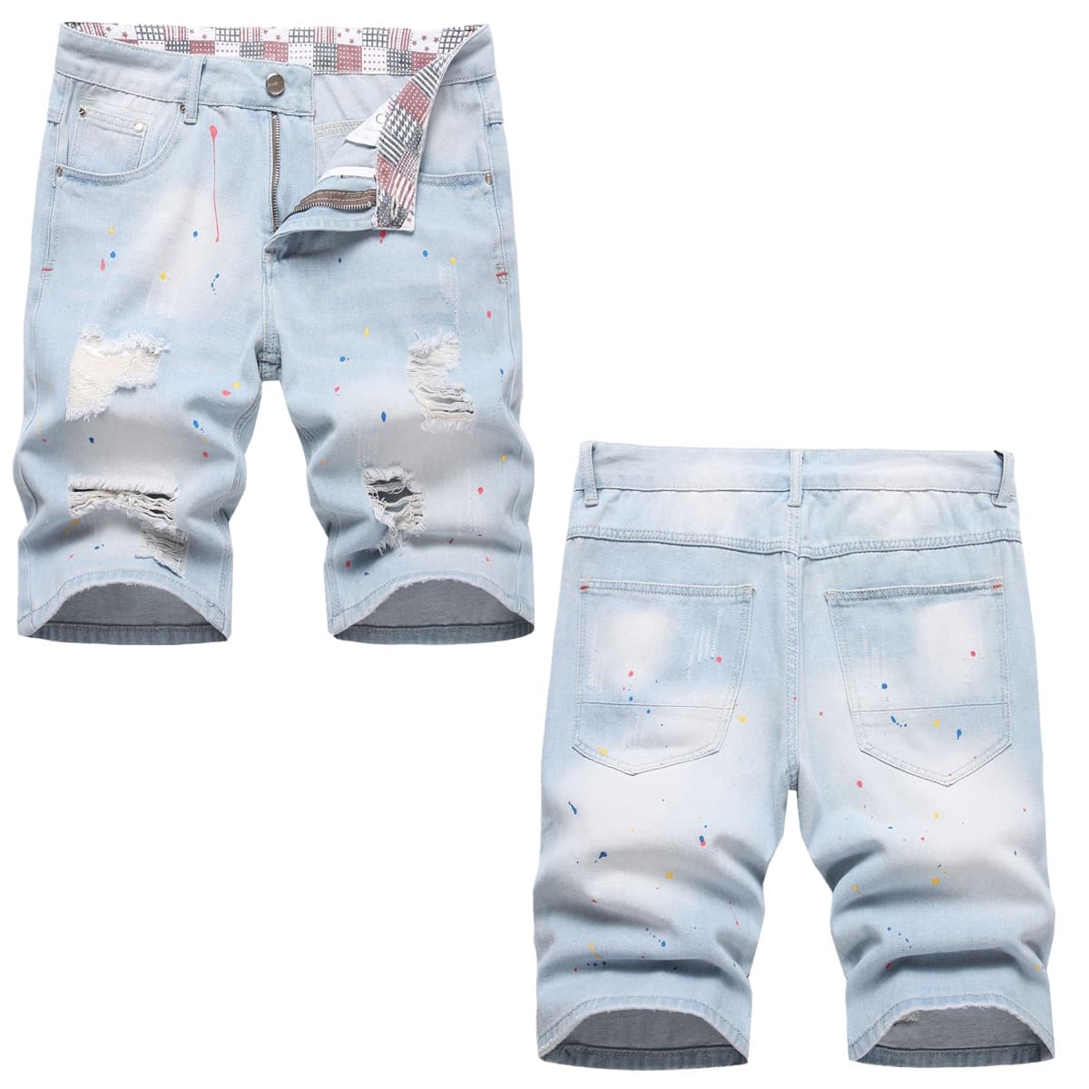 Man's Clothing Men's Denim Shorts Hipster Personality Swing Paint Slim Mid-waist Quarter Pants