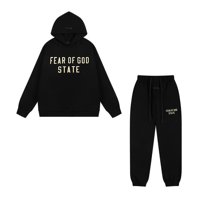 Sweat-shirt ample à double ligne FOG ESSENTIALS Saison 8 avec lettres floquées au dos, en éponge à capuche