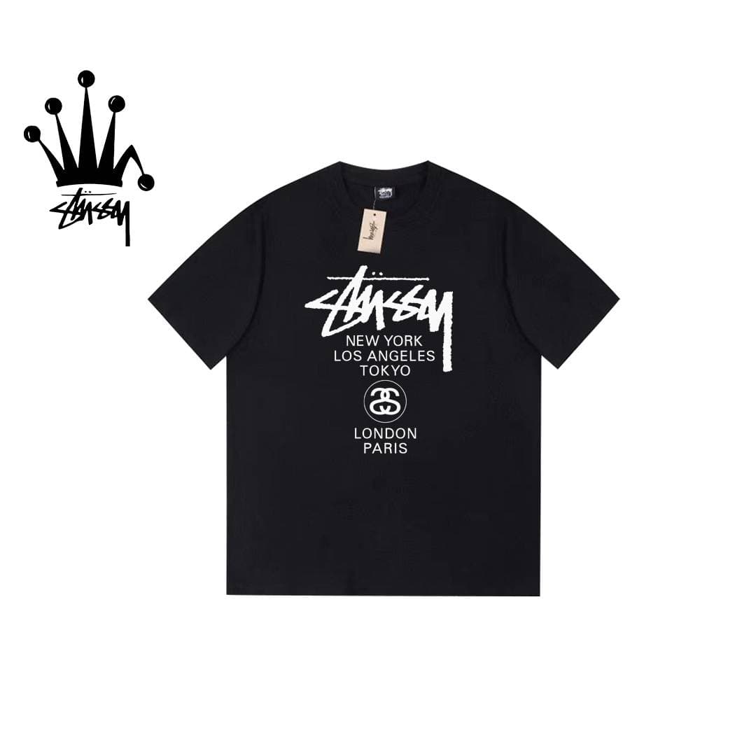 Stussy World Tour Letter Printed Pattern Cotton Short Sleeved T-shirt