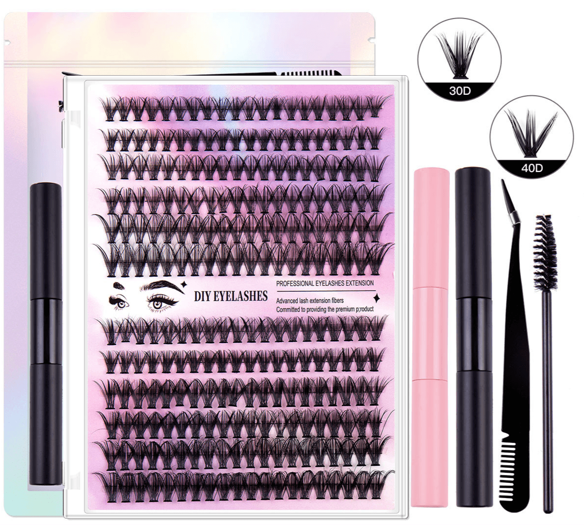 240 Cluster Hot Melt Segmented False Eyelashes Kit 30D 40D Single Cluster Fluffy Lashes With Glue Set