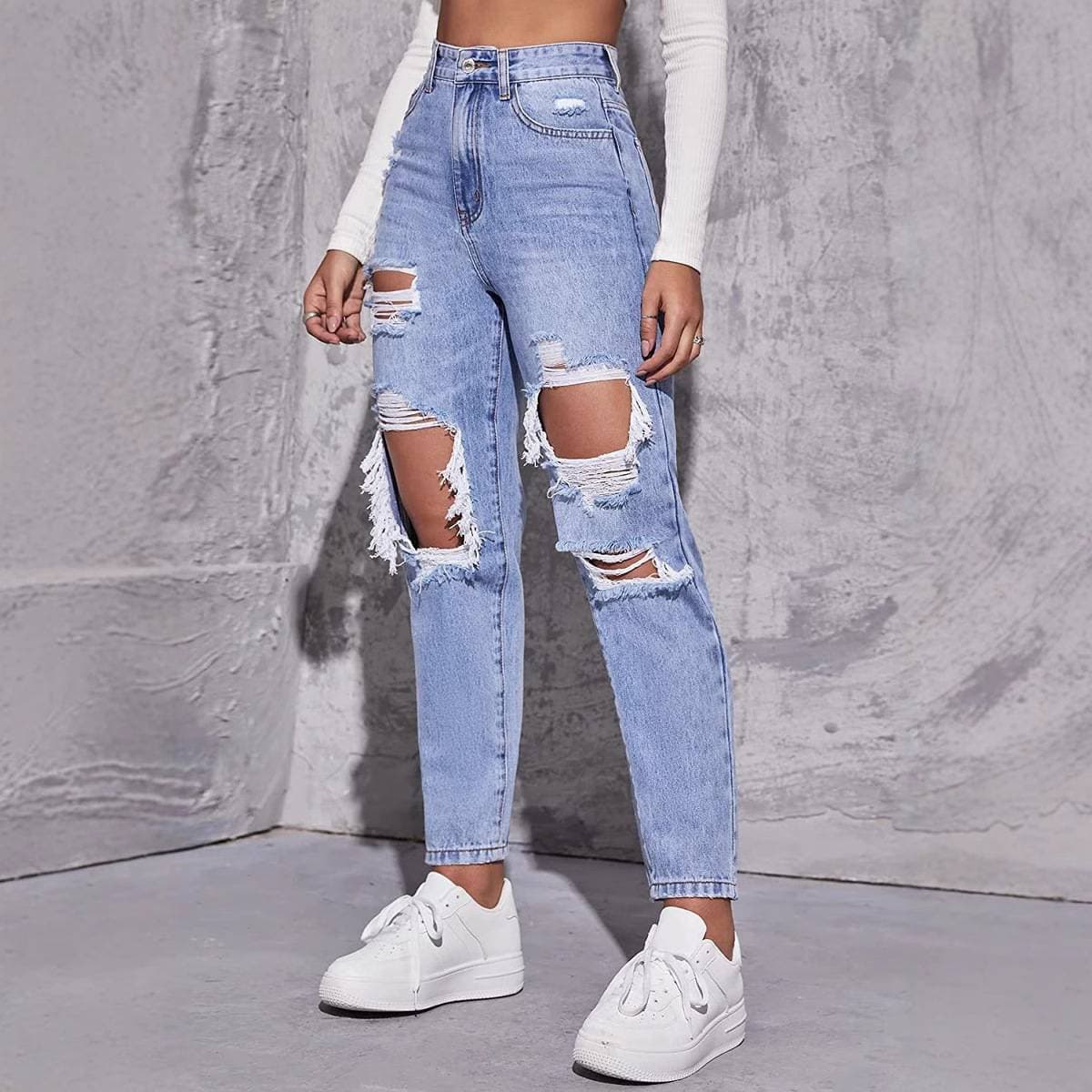 Jeans Women 2023 European And American New Style Commuter Fashion Washed Ripped Straight Pants