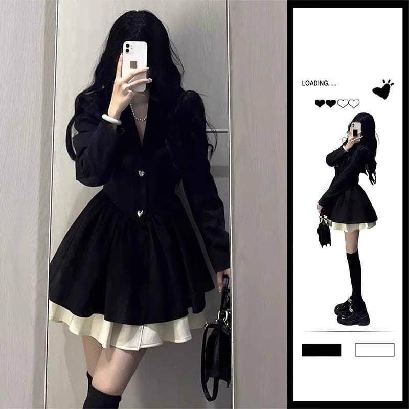 ​Plus Size Black Blazer Dress – Flared Princess Silhouette With Waist Cinching For Effortless Elegance"
