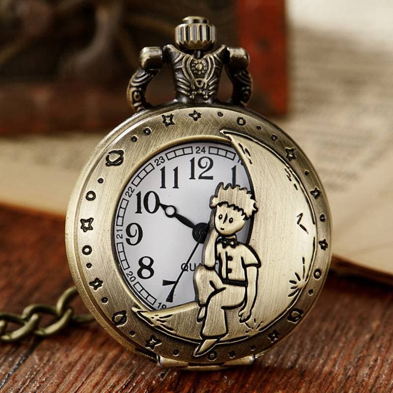 Flip cover antique brass color secondary moon boy semi-transparent classic large quartz pocket watch