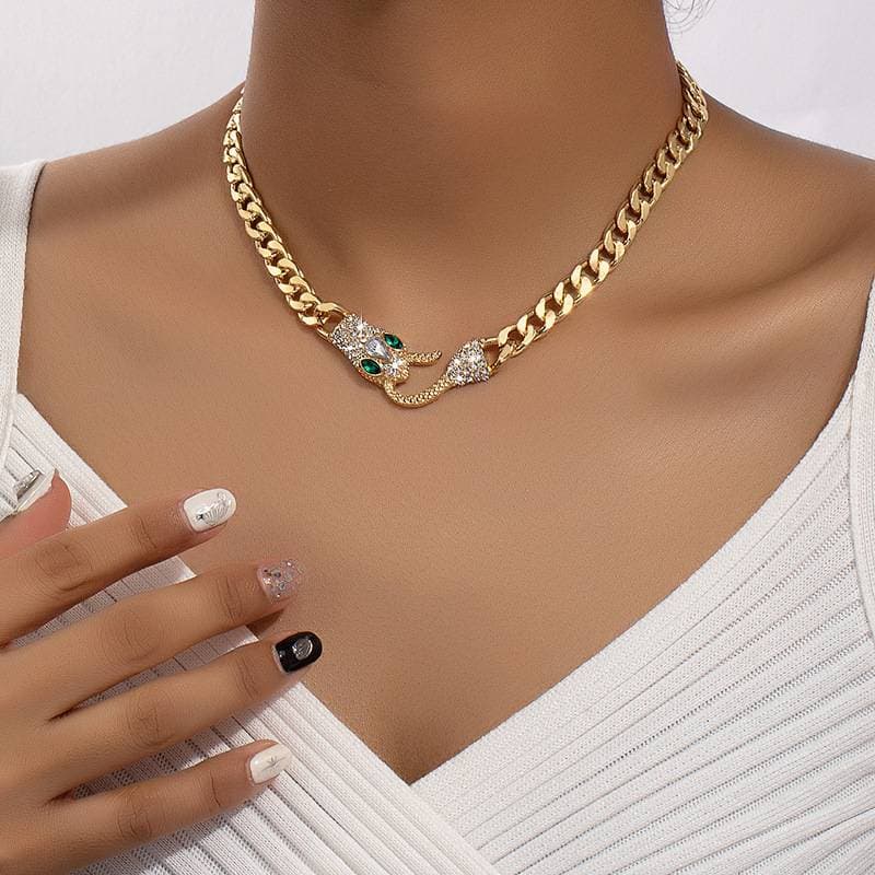 New Instagram hip hop cool accessories Serpentine metal chain necklace collarbone chain