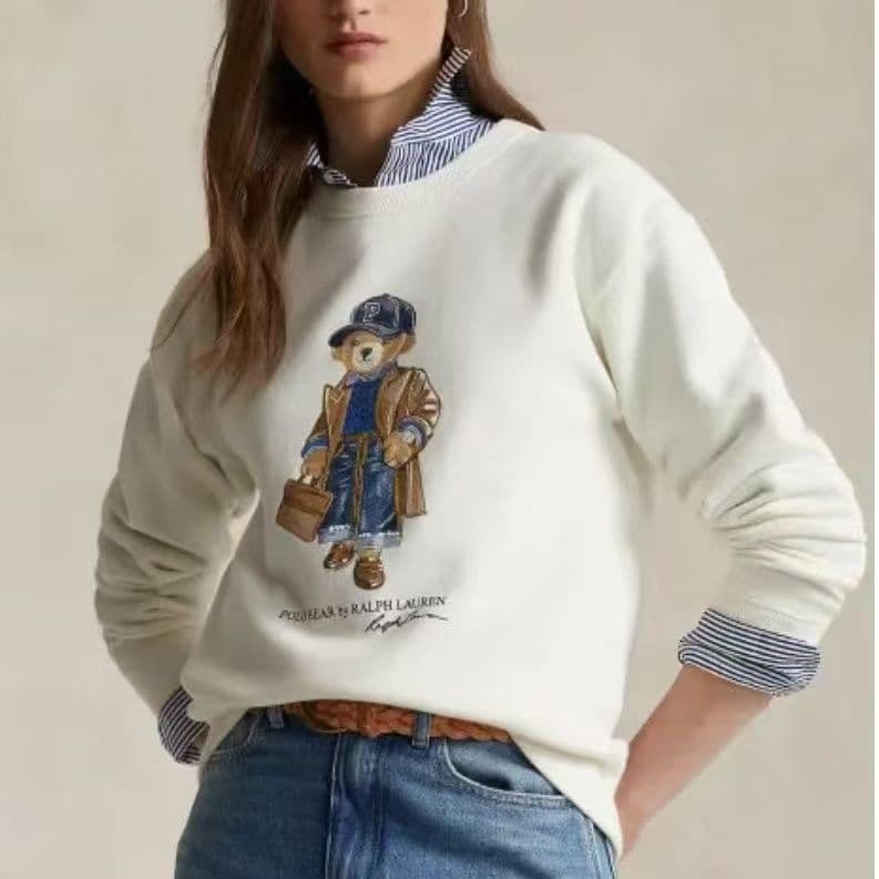 Nouveau sweat-shirt à col rond pour femme, pull polaire à manches longues, motif ours, coupe ample, automne