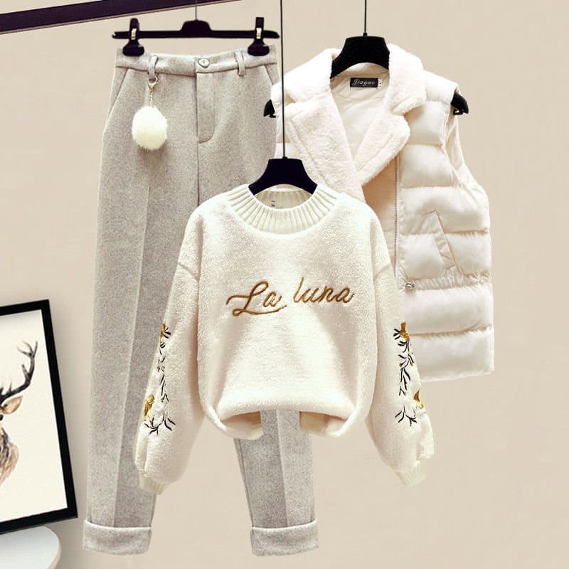 Women's Clothing Autumn And Winter Women's Clothing Matching Temperament Vest Sweatshirt Pants Autumn And Winter Suits Women's Three Piece Suits