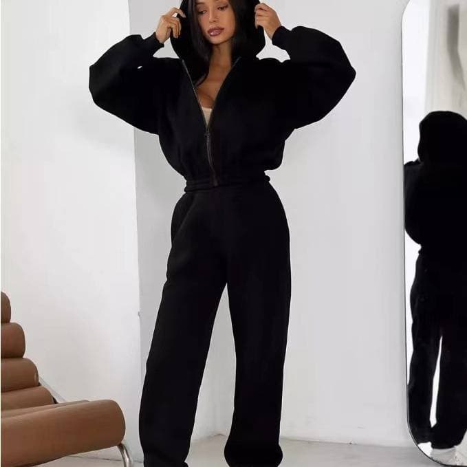 Women's Clothing Hooded Sweatshirt with Cropped Pants Sports Suit