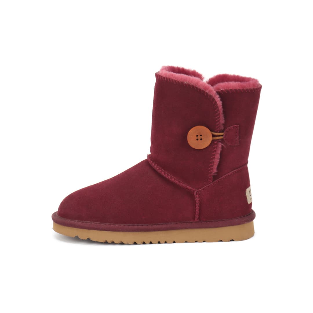 Bottes de neige pour femmes avec boucles en bois, en cuir véritable, polyvalentes, chaussures d'écolière, bottes épaisses doublées de fourrure.