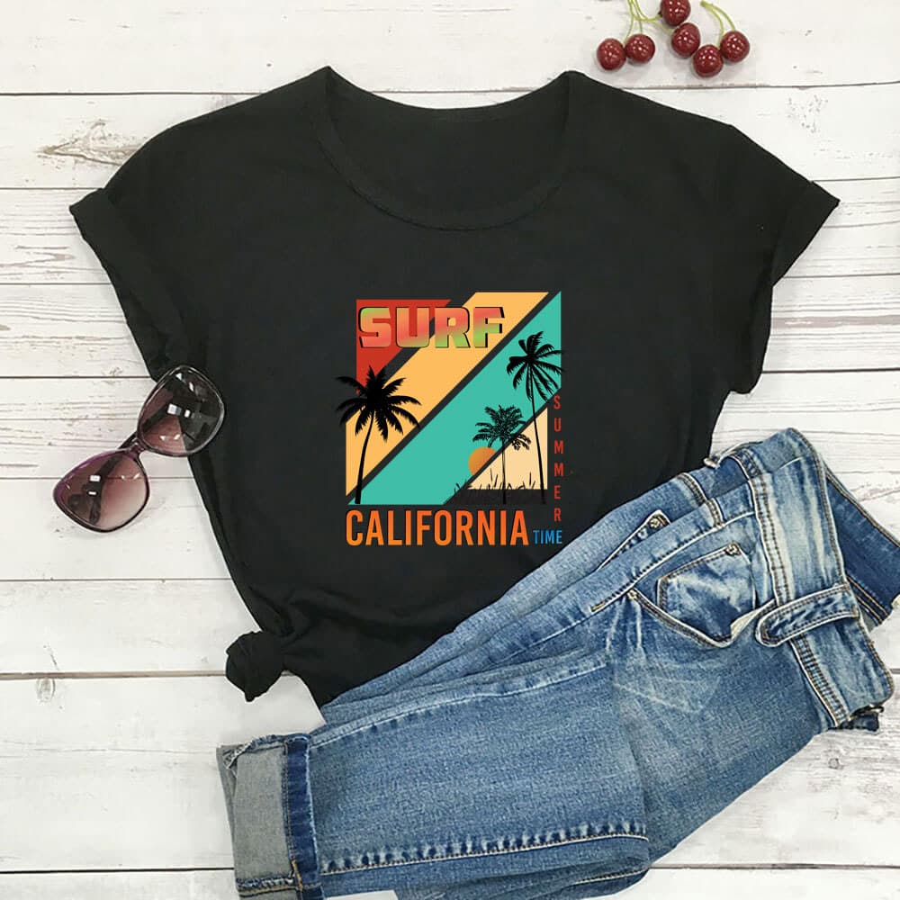Women's Holiday Colorful Graphic Letter Print Round Neck T-Shirt Top